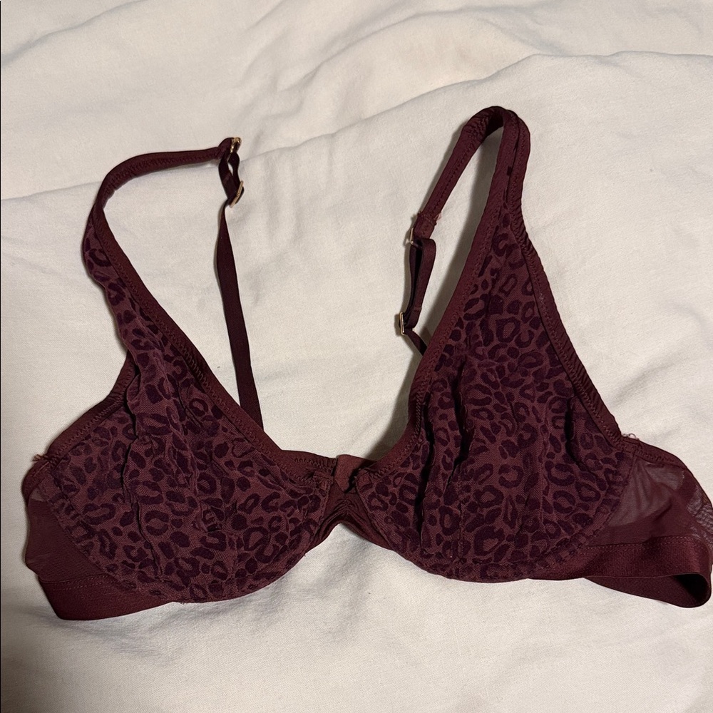 Aerie Burgundy Leopard Print Bra